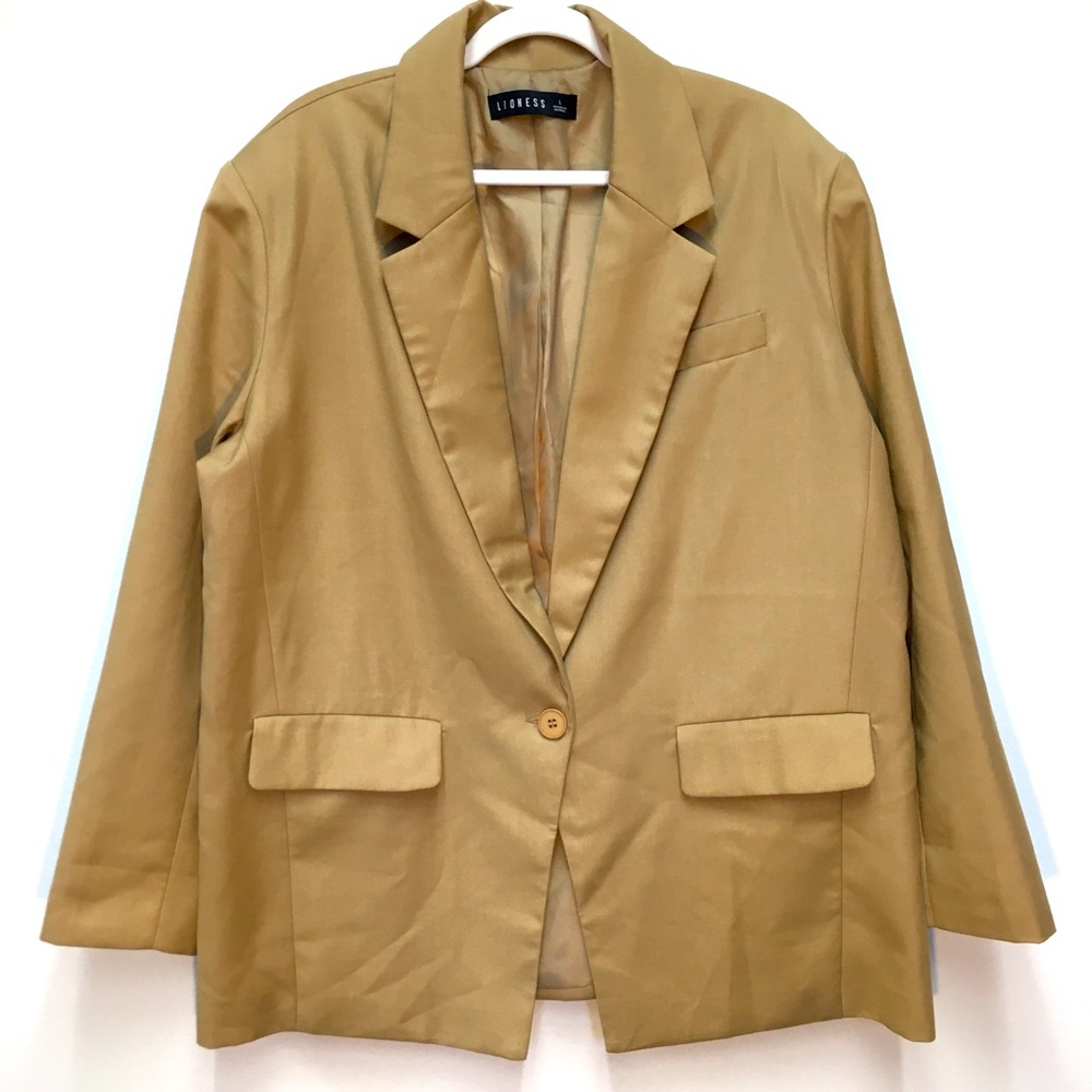 Lioness Oversized Single Button Blazer Large Tan Office Workwear Business Casual